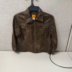 Ruby Rd. Tan and Black Crocodile Pattern Jacket 6 petite